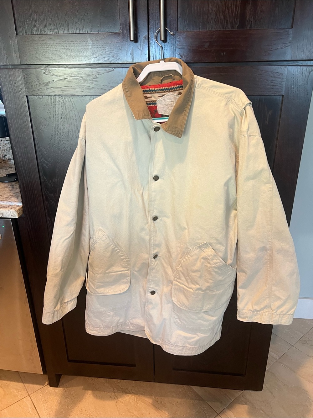 Vtg 90s Woolrich Aztec Lined Canvas Barn Chore Jacket - Stone XL